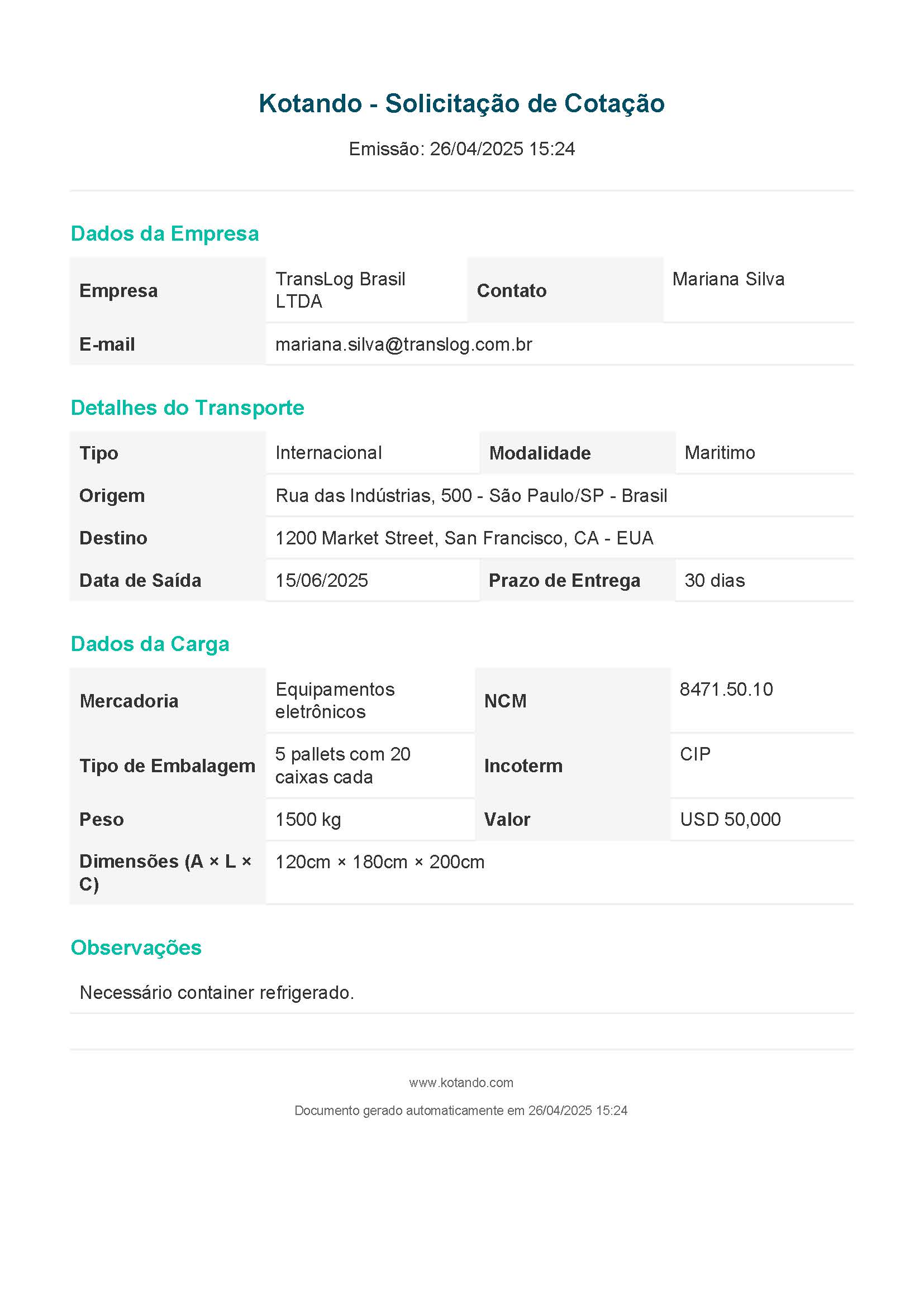 Exemplo de PDF gerado